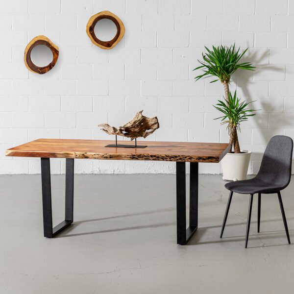 Akazienholz Naturholz Live Edge Tisch mit schwarzen U-förmigen Beinen/Naturfarbe