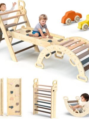 Wooden Montessori Toy Set-7in1 Foldable Baby Climbing Wooden Toys with Arch&Ramp&Ladder Climber Indoor Jungle Gyms for Toddlers